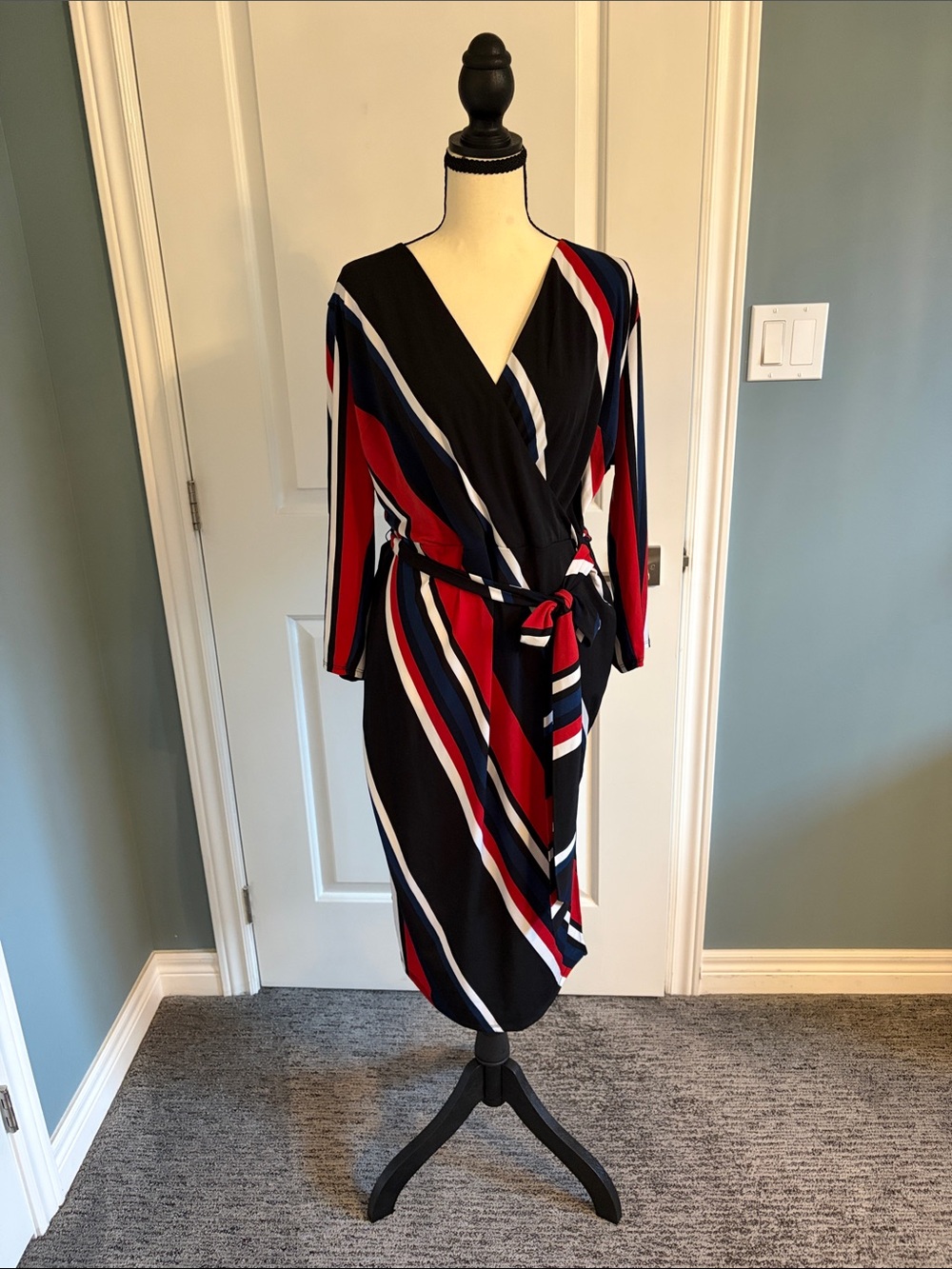 INC International Concepts Black and White Wrap Sheath Dress